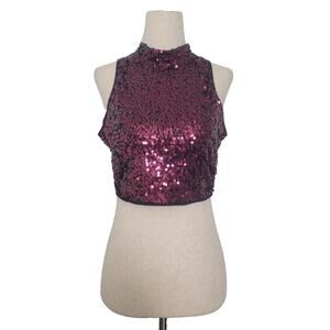 Y2K Sequin Cropped Tank Top Size S Purple Club Disco Rave Mcbling